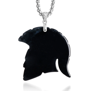 Colgante de jade natural de Myanmar auténtico con forma de casco de guerrero espartano y gallina, jade de grado hielo, plata S925, estilo hip-hop personalizado - Product Image 1