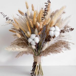 <span class=keywords><strong>Bouquet</strong></span> de fleurs <span class=keywords><strong>séchées</strong></span> naturelles pour décoration rustique bohème d'automne pour la maison : Blé, Lavande, Eucalyptus, Queues de lapin, Tiges de coton, Herbe de la pampa - Product Image 1