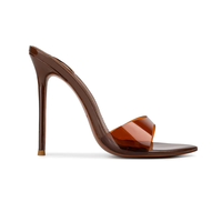2026 Le Chocolate Patent Mules As Seen on Khloe Sandales à talons hauts pour femme en PVC transparent à talons aiguilles