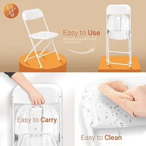 Cadeira dobrável de plástico branco, assento comercial portátil de plástico com quadro de aço
