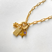 Pulsera de Cadena de Acero Inoxidable Chapada en Oro de 14K para Mujer, con Colgante de Letra M, Flor y Estrella, Joyería Emanco