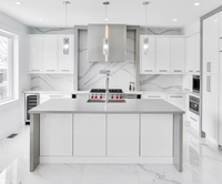 Set Kabinet Dapur Modular Modern Melamin Kayu Solid Desain Khusus, Kabinet Susun DIY, Meja Makan Logam untuk Apartemen