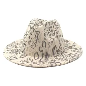 Yün fötr şapkalar toptan özel Fedora şapka leopar baskı geniş fötr şapka fötr şapkalar