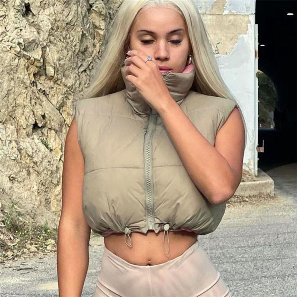 Модный осенне-зимний жилет контрастных цветов на молнии с воротником-стойкой женское теплое хлопковое пальто