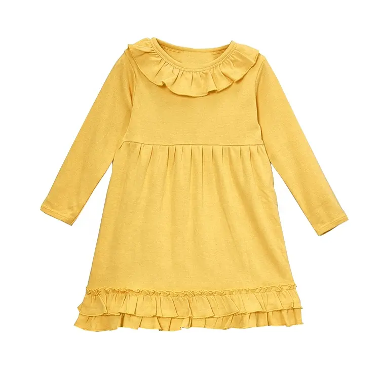 Direkt vertrieb Einfarbiges Rüschen kleid Baby Mädchen Weiche Baumwolle Herbst kleider Kleid Design Baby Mädchen Kleid