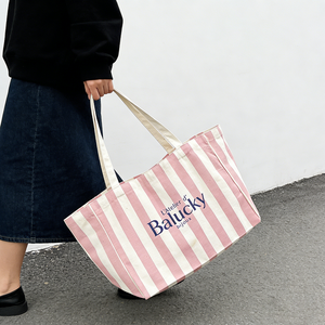 Factory Customizable Letter Pattern Women's Striped Embroidered Handle Canvas <b>Tote</b> <b>Bag</b> Lifestyle Heavy Cotton Shopping <b>Bag</b> - Product Image 3