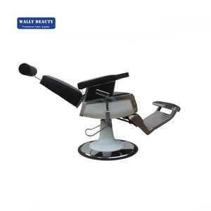 Fauteuil de barbier moderne Cuir PVC noir Base blanche Dossier réglable - Product Image 5