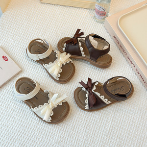 White Lace Princess <b>Sandals</b> Girl Dress Shoes Toddler Girl <b>Sandals</b> Open Toe Little Kid Summer Flats Bow Kids <b>Sandals</b> - Product Image 3