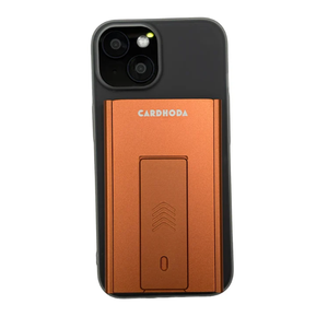 Cardhoda Aluminum <b>Card</b> <b>Holder</b> <b>Wallet</b> Stand for Phone Minimalist Design Orange Color 6 Inch Metal Case with Pop-Up Support - Product Image 4