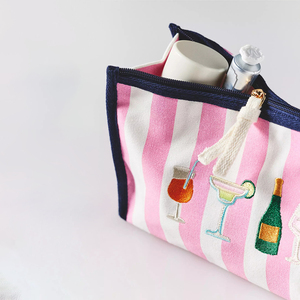 <span class=keywords><strong>Pochette</strong></span> de maquillage à motifs rayés brodés, prête pour les vacances, avec fermeture éclair - Product Image 5