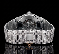 Montres-bracelets entièrement serties de diamants en quartz, design hip-hop brillant, boîtier rond plaqué argent, largeur de bracelet 20 mm, montre Iced Out pour hommes