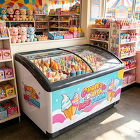 Congélateur coffre commercial à porte vitrée courbée, congélateur profond, vitrine réfrigérée à porte coulissante en verre pour crème glacée