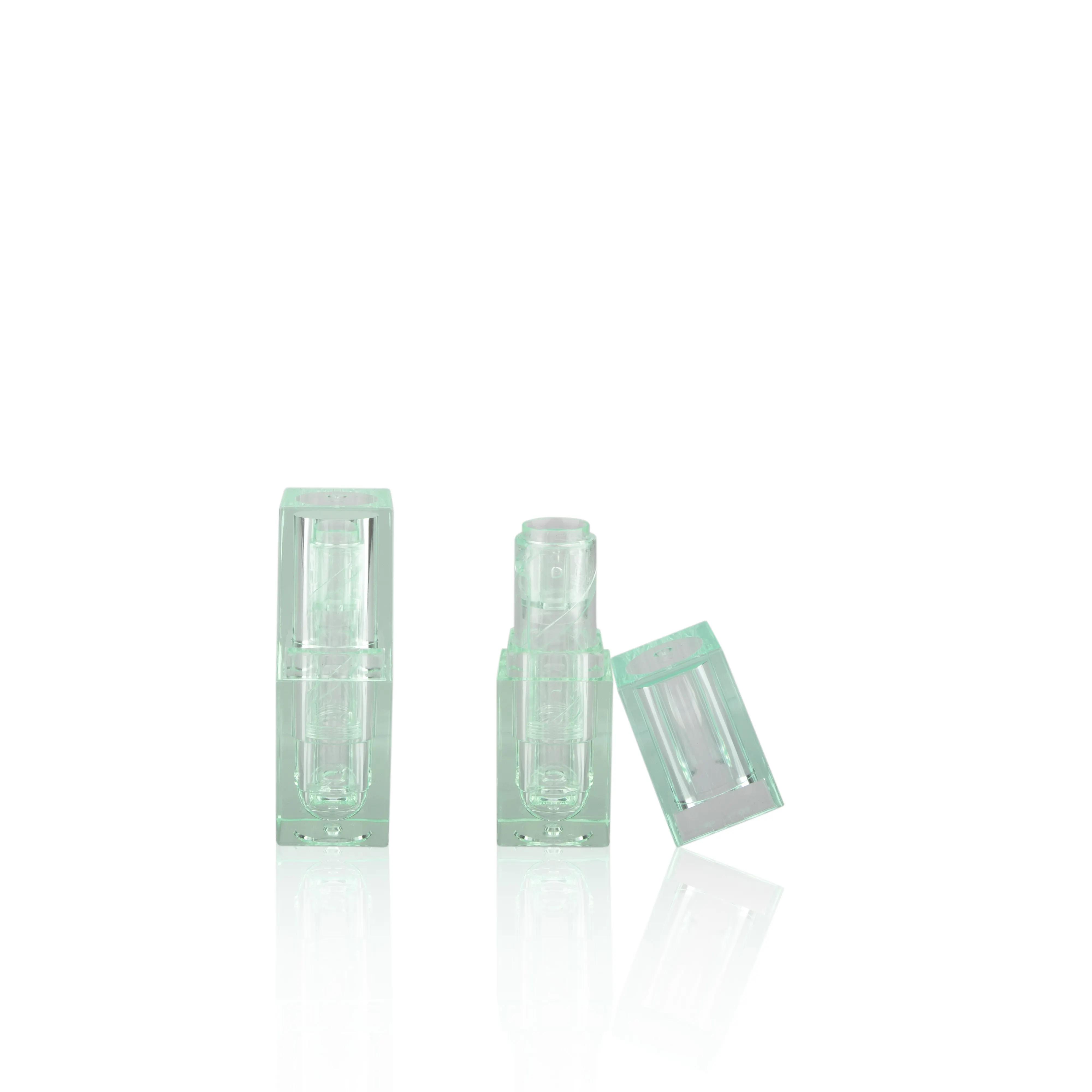 Cosmetische Buisverpakking Op Maat Lippenbalsem Container Display Doos Acryl Meisjes Schattige Transparante Groene Vierkante Lippenstift Tubes