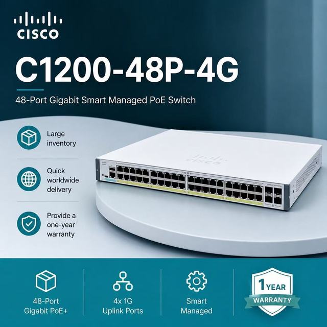 Cisco C1200-48P-4G Catalyst 48-Port Gigabit POE Switch with 4x1G SFP+ Uplinks Managed Switch