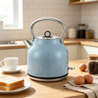 Bouilloire électrique sans fil en acier inoxydable avec arrêt automatique, couleur blanche, pour le bureau et la cuisine