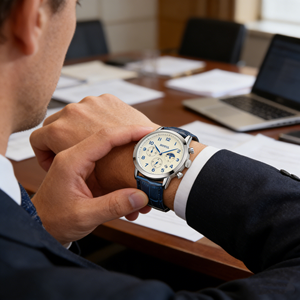 Montre chronographe pour homme de haute qualité avec bracelet en cuir, mouvement à quartz, phases lunaires, style business et mode, résistante à l'eau 3BAR - Product Image 1