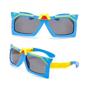 2021 New Fashion Children Silicone Polarized Shade Glasses Kids Cartoon Transformers Folding Sunglasses