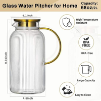 Carafe à eau en verre borosilicate de haute qualité 68oz/2L, résistante à la chaleur, avec couvercle passoire, sans BPA, grande capacité, pour boissons chaudes/froides