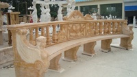 Bancs de jardin en marbre beige pour extérieur, sculpture à la main en pierre naturelle, statues décoratives, longs