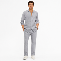 Ensemble 2 pièces de qualité supérieure pour homme : chemise et pantalon en coton et lin, couleur unie, style décontracté et ample pour la plage
