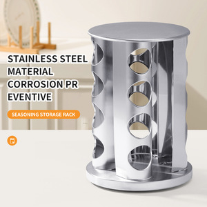 360 độ xoay gia vị chai tròn thép không gỉ gia vị giá vuông nhiều tầng nhà bếp gia vị Jar lưu trữ kệ đặt - Product Image 4
