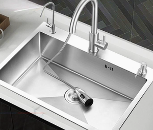 Évier de cuisine en acier inoxydable brossé, cuve simple, surface mate - Product Image 2
