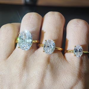 <span class=keywords><strong>Bague</strong></span> solitaire ovale en laiton plaqué or 18 carats avec zircone cubique, 3 griffes, grande zircone ovale, pour fiançailles et mariage, pour <span class=keywords><strong>femme</strong></span> - Product Image 3