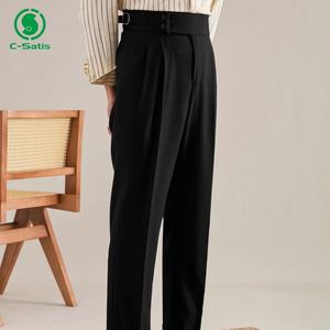 Pantalons de costume pour homme, style Napolitain, personnalisés, pour l'hiver, taille haute avec boucle, coupe droite et ajustée, formel, décontracté, pour affaires - Product Image 5