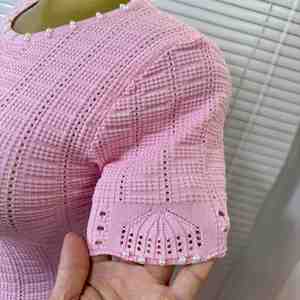 Robe en tricot élégante à col rond, à manches courtes, à perles, à découpes, cintrée et amincissante pour femmes, Maxfree - Product Image 5