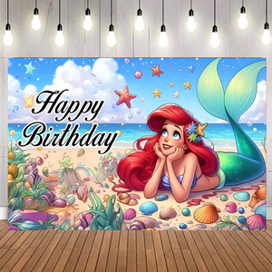 Sirenita princesa telón de fondo fotografía fiesta de niños decoraciones de feliz cumpleaños Ariel sirena Fondo telón de fondo - Product Image 1