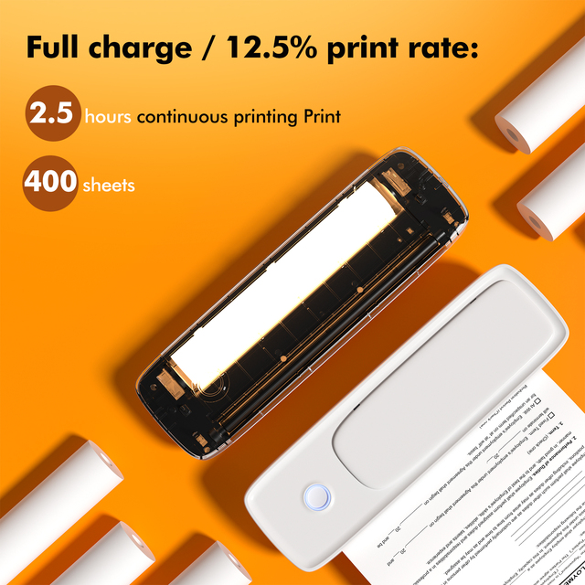 Portable A4 Thermal Paper Printer 203dpi Resolution USB Interface 2600mAh Battery Office & Household Use Android/iOS Compatible