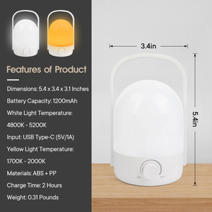 Lampes de camping LED portables 2W, 1200/2600 mAh, lampe de nuit rechargeable pour activités de plein air - Product Image 6