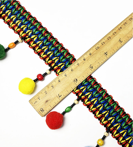 Mousse en <span class=keywords><strong>coton</strong></span> colorée, 2 pièces de 7 cm de largeur, fait à la main, frange Pom, dentelle avec perles en bois, boules poilues pour écharpe, textile de maison - Product Image 3
