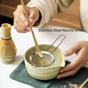 Ensemble de thé matcha en céramique avec fouet en bambou et filtre en acier inoxydable pour cérémonie du thé, design Wabi Sabi - Product Image 3