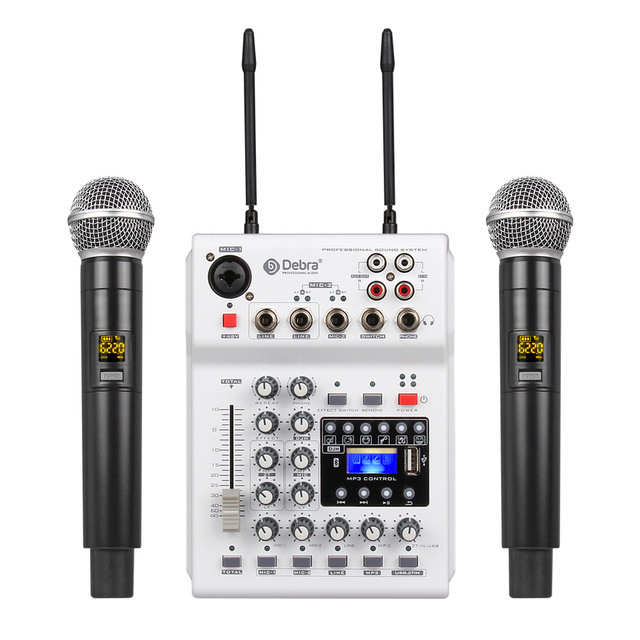 Debra Audio MM-02 UHF Dual Channel Desktop Microphone Mixer Set Handheld Mic with USB BT5.0 for PC Recording and Karaoke
