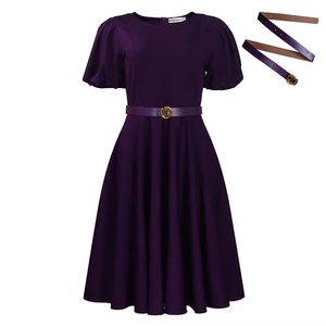 Elegant Summer Puff Short Sleeve career <b>dresses</b> O-neck A-line Ruched <b>ladies</b> office <b>dress</b> High Waist Solid Color <b>african</b> <b>dress</b> - Product Image 4