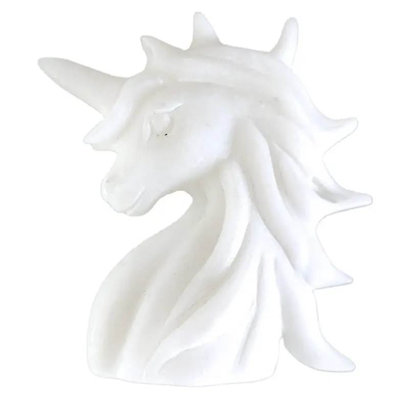 Weiße helle Farbe Einhorn Kristall Handwerk Marmor Jade Klar Quarz Einhorn Büste Carving Craft Figur für die Dekoration