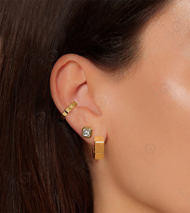 Ensemble boucles d'oreilles et bague Gemnel en argent 925 plaqué or jaune, boucles d'oreilles en argent pour femmes sans perçage - Product Image 2