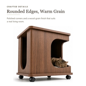 Moderner Massivholz-Katzenhaus-Beistelltisch 18mm E0-Klasse <span class=keywords><strong>MDF</strong></span> Umweltfreundliches Bogendesign mit Schwenkrollen für Hauskatzen - Product Image 6