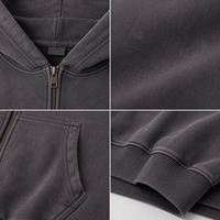 Ensemble sweat à capuche et pantalon de survêtement 370 GSM personnalisé, teint à la cire, avec fermeture éclair intégrale et doublure polaire brossée pour homme, style streetwear, vente en gros