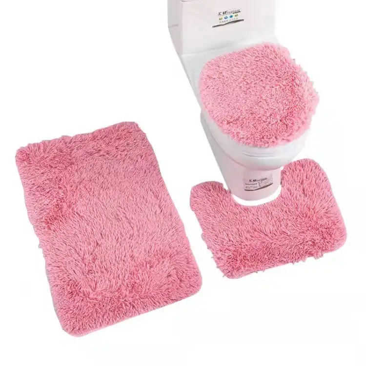 Customize Design PV Fur Solid Color Anti-Slip Bathroom sets Carpept and Rugs Shaggy Mat price Bathroom Non Slip Sets 2022