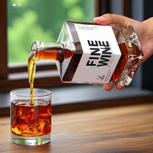 Botella de Vidrio Cuadrada Transparente de 100ml, 500ml, 1000ml, Vacía, para Whisky/Licores, con Tapón, Superventas - Product Image 4