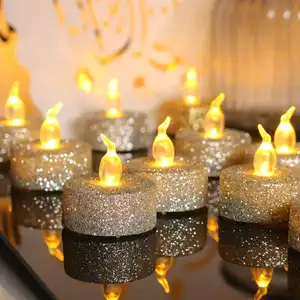 골드 파우더 LED 티 라이트 양초 배터리 작동 깜박임 불꽃 Tealight 촛불 결혼식 크리스마스 휴일 조명