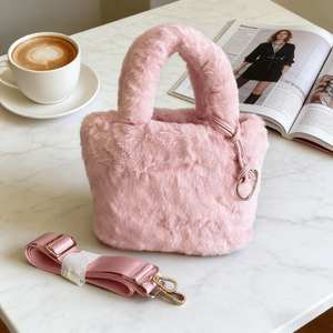 Sac à main fourre-tout d'hiver personnalisé, sacs à bandoulière pour femmes et filles, sacs fourre-tout en fausse fourrure rose, sacs à bandoulière en peluche douce, mini sacs fourre-tout en fourrure - Product Image 2
