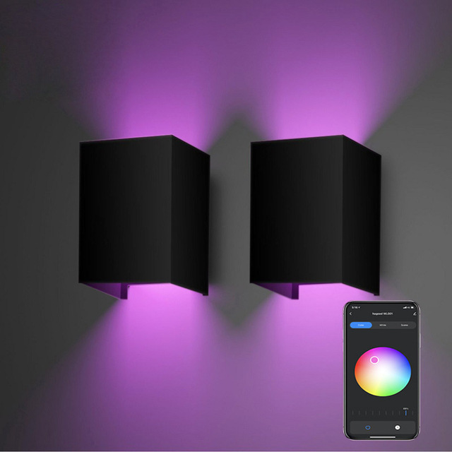 Smart App Ctrl Cube Dimmable Outdoor Waterproof Led Wall Light for Lighting Security Landscape Gate Garden Hotel Villa Bar