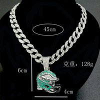 Pendentif pour casque d'aigle en alliage de diamants Collier de l'équipe de rugby pour hommes et chaîne cubaine de 15mm
