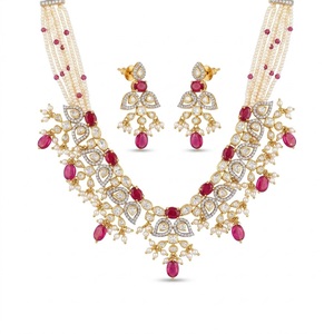 Elegant 925 Silver <b>Ruby</b> Pearl <b>Necklace</b> Set Designer Bridal Jewelry Traditional Ethnic <b>Necklace</b> for Women Wedding Jewelry - Product Image 3