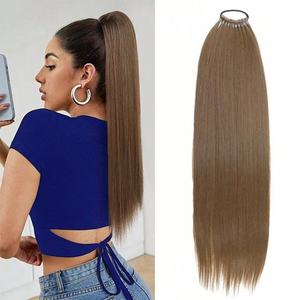 Extensions <span class=keywords><strong>de</strong></span> <span class=keywords><strong>cheveux</strong></span> synthétiques longues et lisses pour femmes, résistantes à la chaleur, avec bande élastique, postiche en fibre haute température - Product Image 2