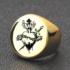 Bague en forme de cœur en acier inoxydable, Style Punk européen et américain, ronde de 22mm, Vintage, bijoux cadeau pour femmes - Product Image 4