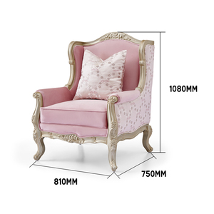 Fauteuil néoclassique de style mid-century, structure en bois sculpté de luxe, canapé en tissu rose avec accoudoirs pour salon et usage hôtelier - Product Image 3
